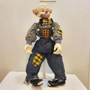 Circus Parade Collectors Editcion Colorful Clown Doll with Denim Overalls Porcel